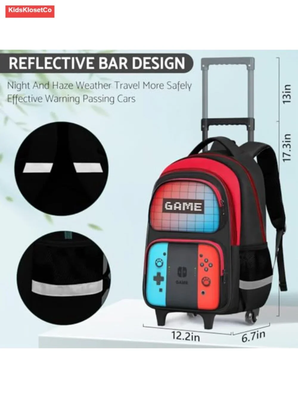 Kids Rolling Backpack with Wheels for Boys, Game Print Wheeled School Bag,